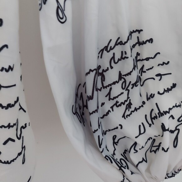 FHQ Womens M Shirt Script Top Ruffle Collar Button Front Poet Sleeves White - Picture 8 of 12